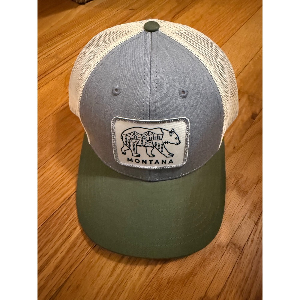 Montana Bear Mountain Trucker Hat Gray Green Mesh‎ Back Snapback Cap
